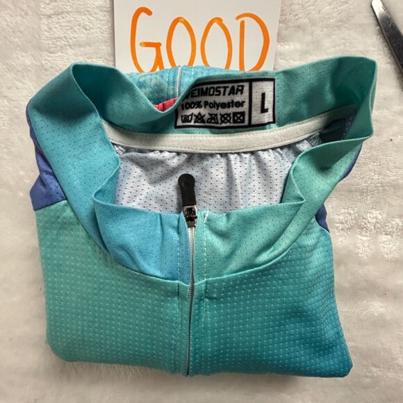 Weimostar Womens Full-Zip Cycling Jersey Top Large Short Sleeve Floral Blue Red - Picture 7 of 7